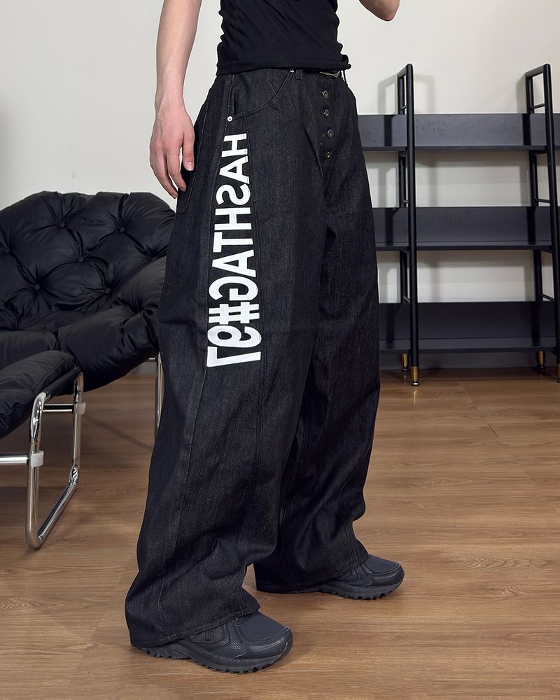 Vector graphic wide denim pants