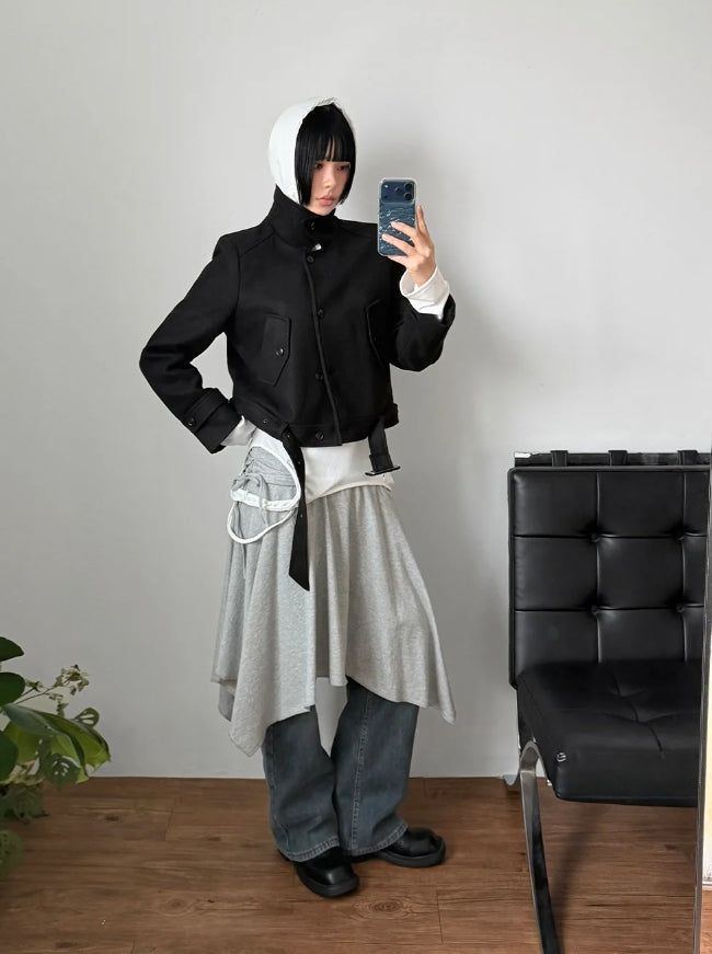 BELTED HIGH-NECK SHORT COAT