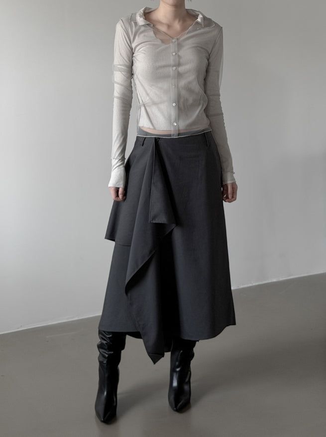 Folden Mesh Layered Collar Tee