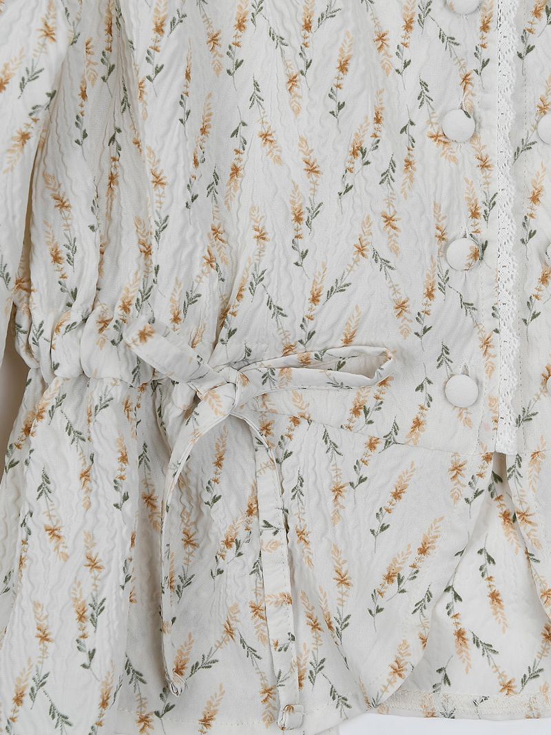 Lace Button Puff Blouse (2colors)