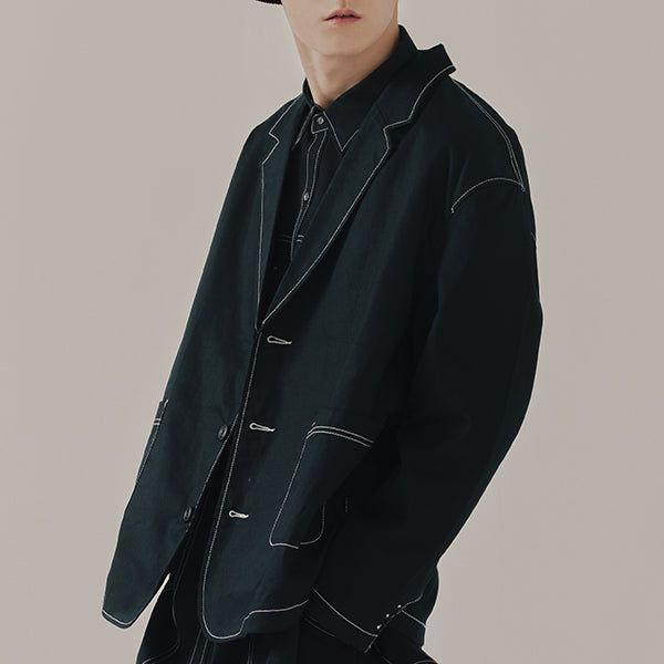 ROMANTIC CROWN（ロマンティッククラウン）の「STITCH COTTON BLAZER_BLACK（Jackets/Outerwear）」
