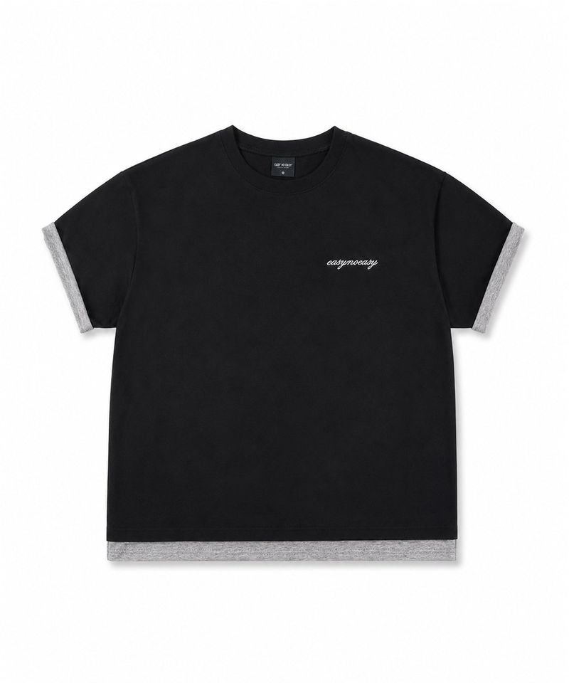 Layered Roll-Up Cropped T-shirt - Black