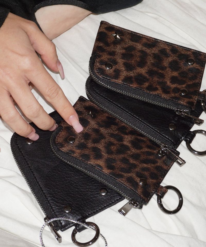 【MADE】zippy leather wallet [ black, leopard ]