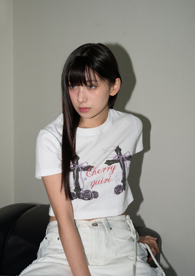 cross roses tee - white