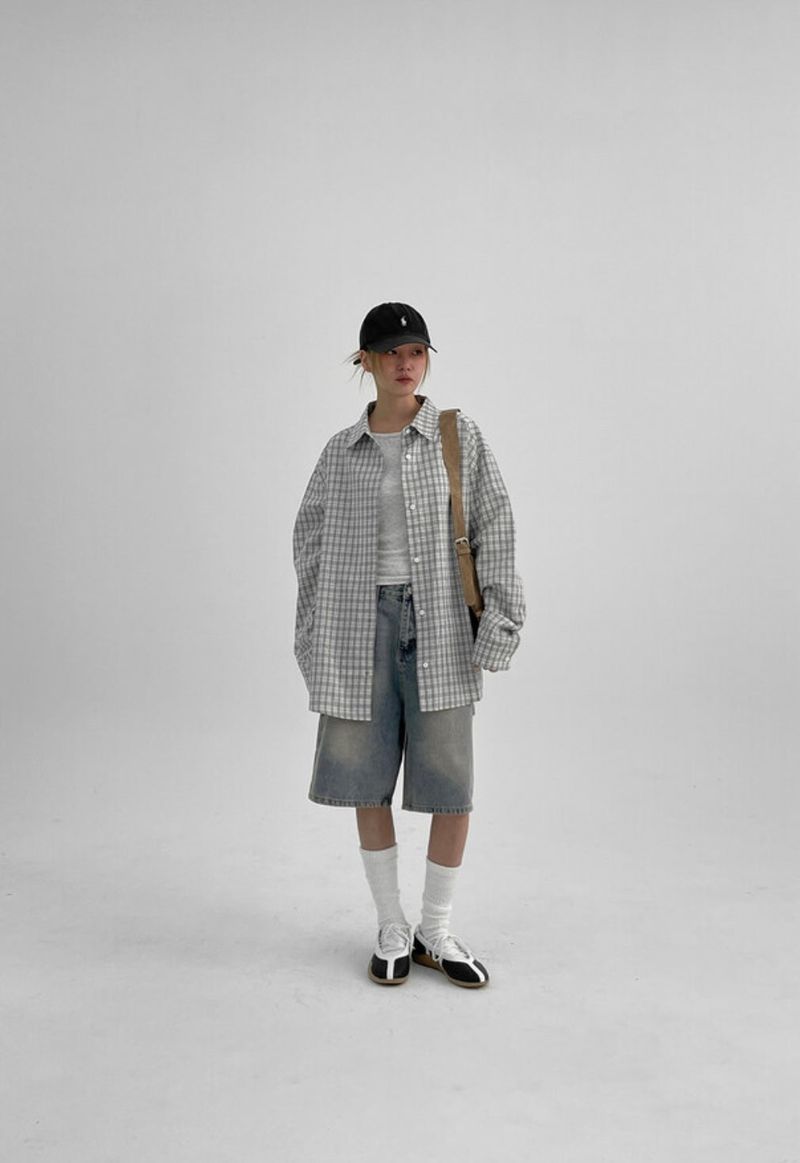 [MADE] Muto Oversized-Fit Checkered Shirt
