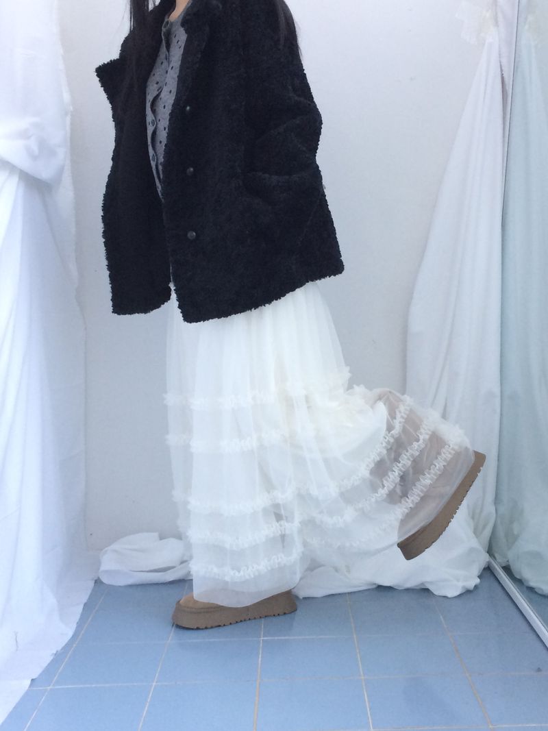 Cloud chiffon frill long skirt