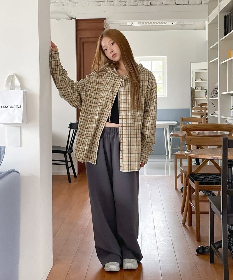 POINT LABEL CHECK HOOD SHIRT