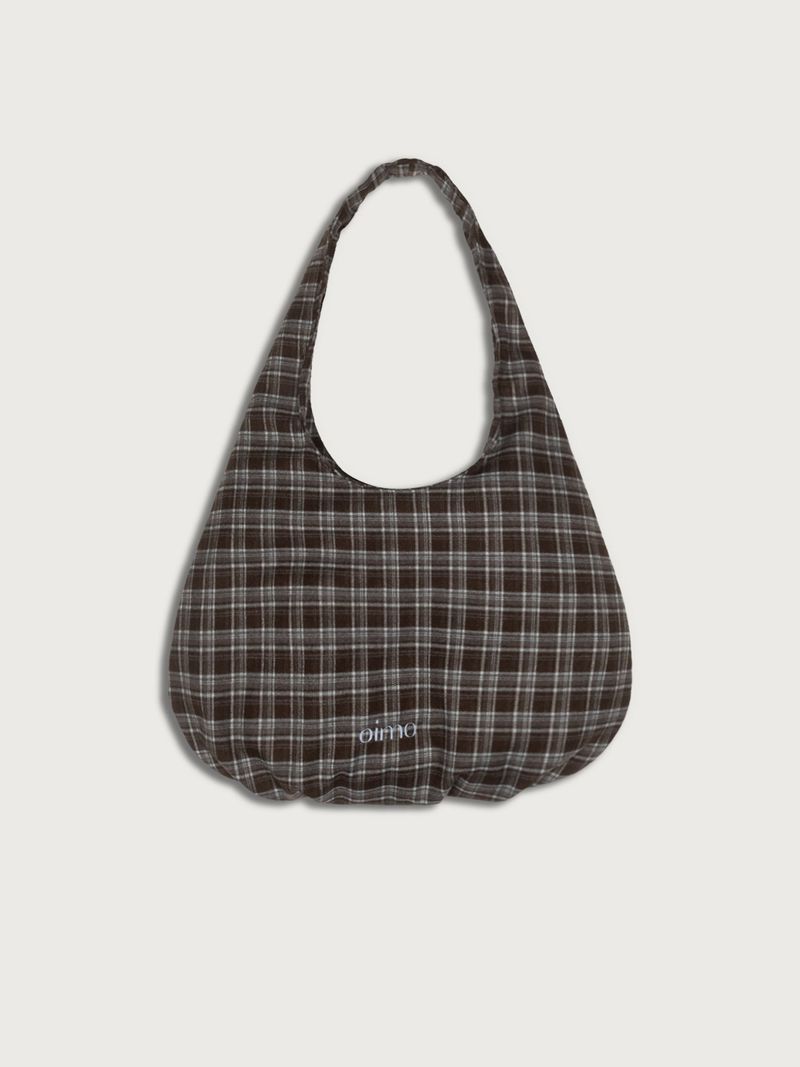 Check Padded Hobo Bag - Brown / Blue