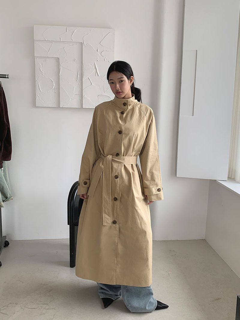 HIGH NECK MAXI TRENCH COAT (3C)