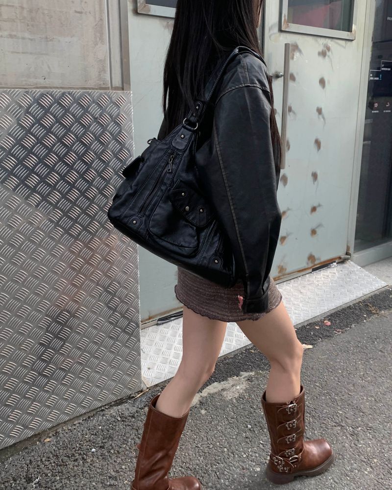 Fold leather jacket