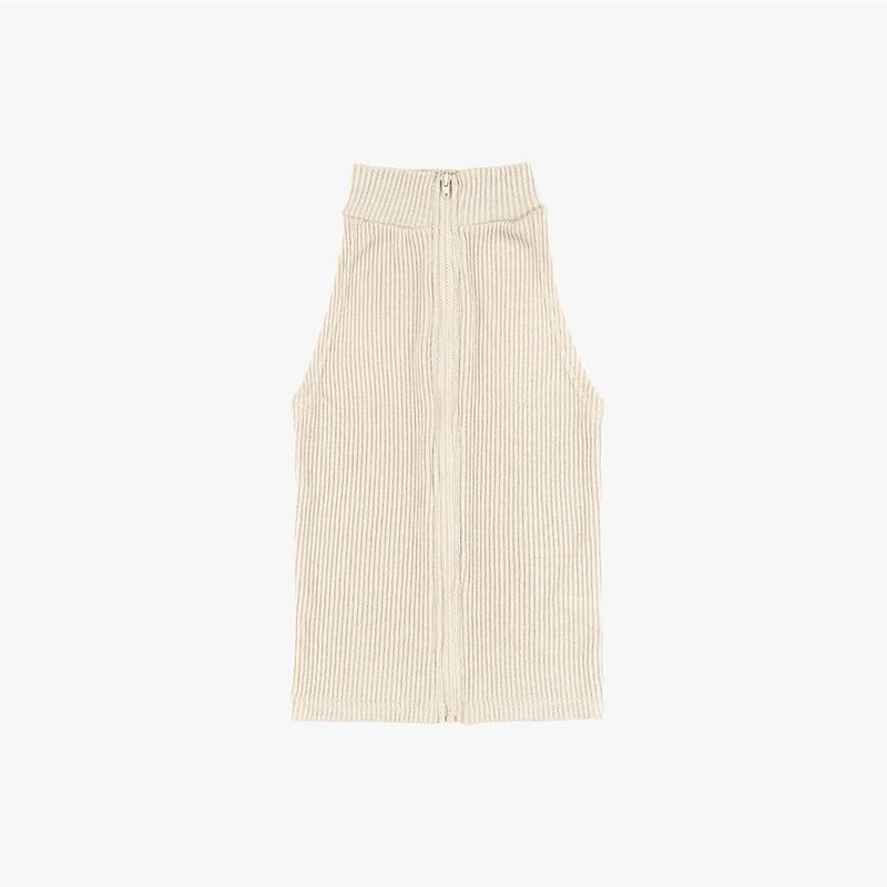 High halter-neck crop zip-up sleeveless