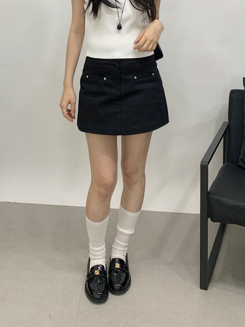 Obdi Elastic Waist A-line Mini Skirt