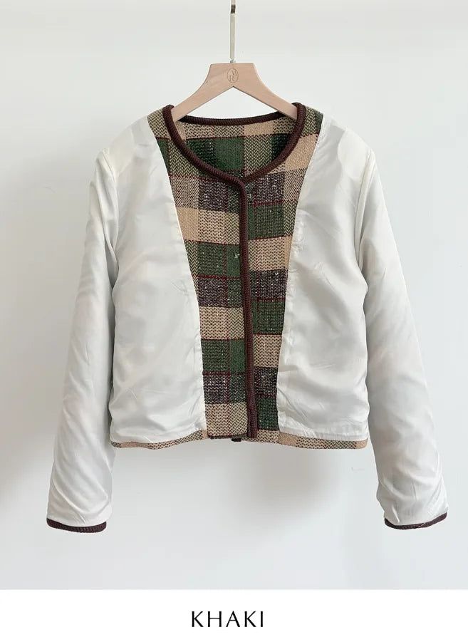 LT Round-Neck Color Matching Check Tweed Jacket