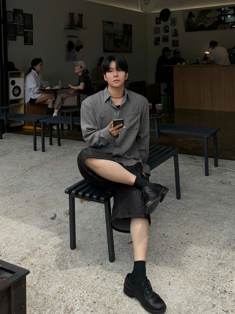Mist checkered long sleeve shirt