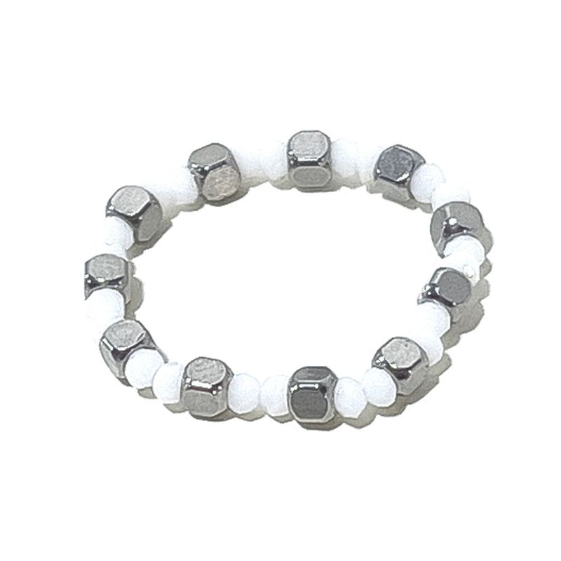 [3SET] Aztec beads rings white