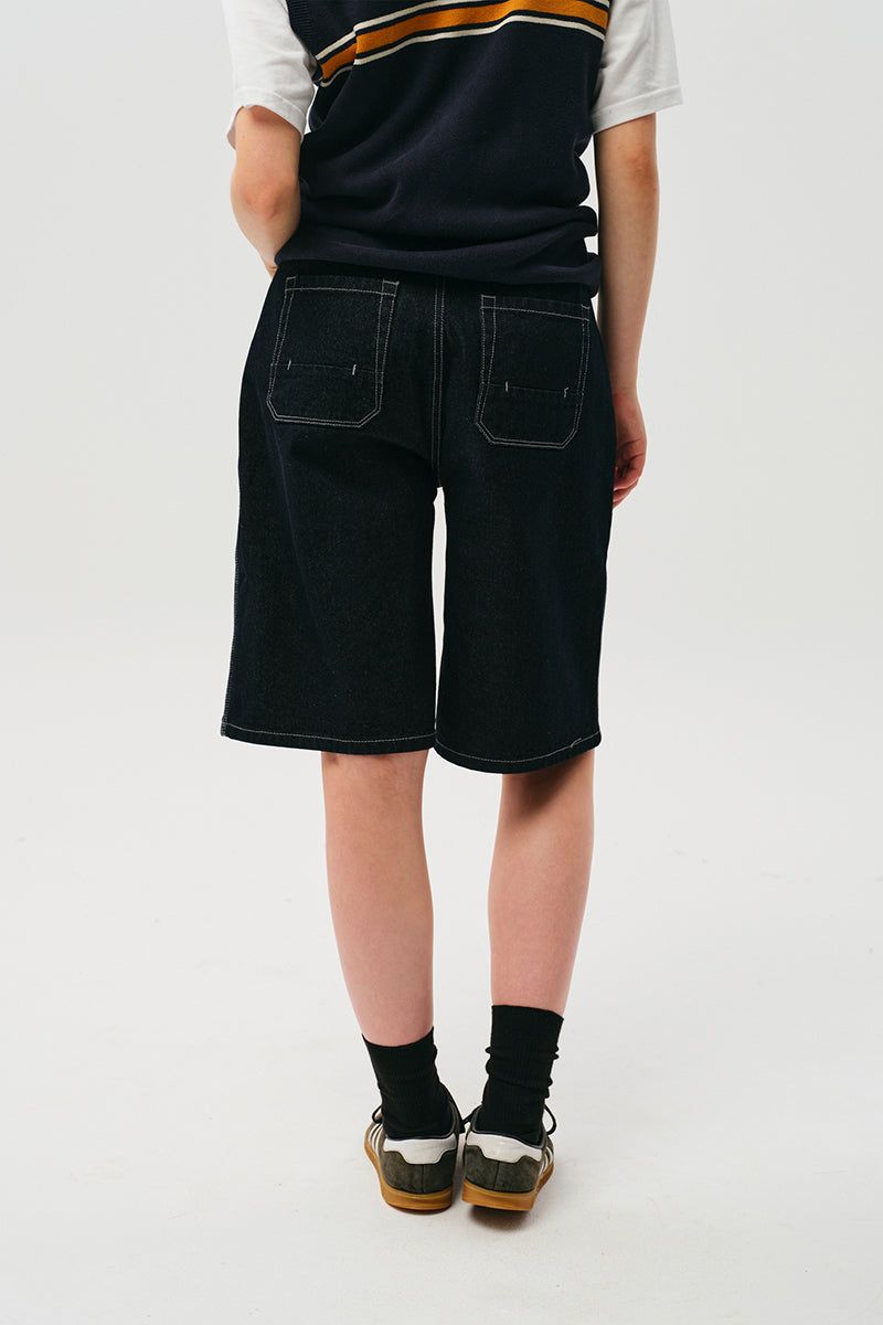 CONTROL WAIST DENIM BERMUDA WIDE PANTS [DARK NAVY]