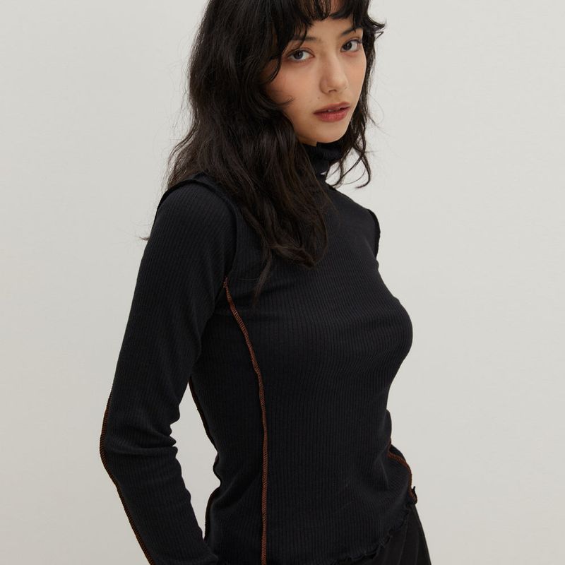 Contrast Interlock Turtle Neck T/Shirts Black