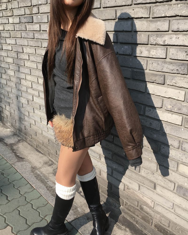 Vintage fur leather jacket