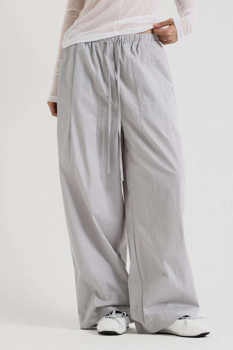 Cotton wide banding pants, Gray