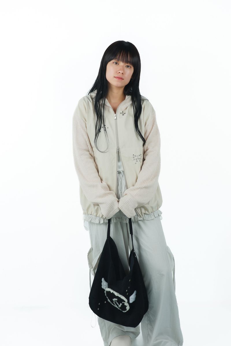 studs nylon knitzip hoodie(white)