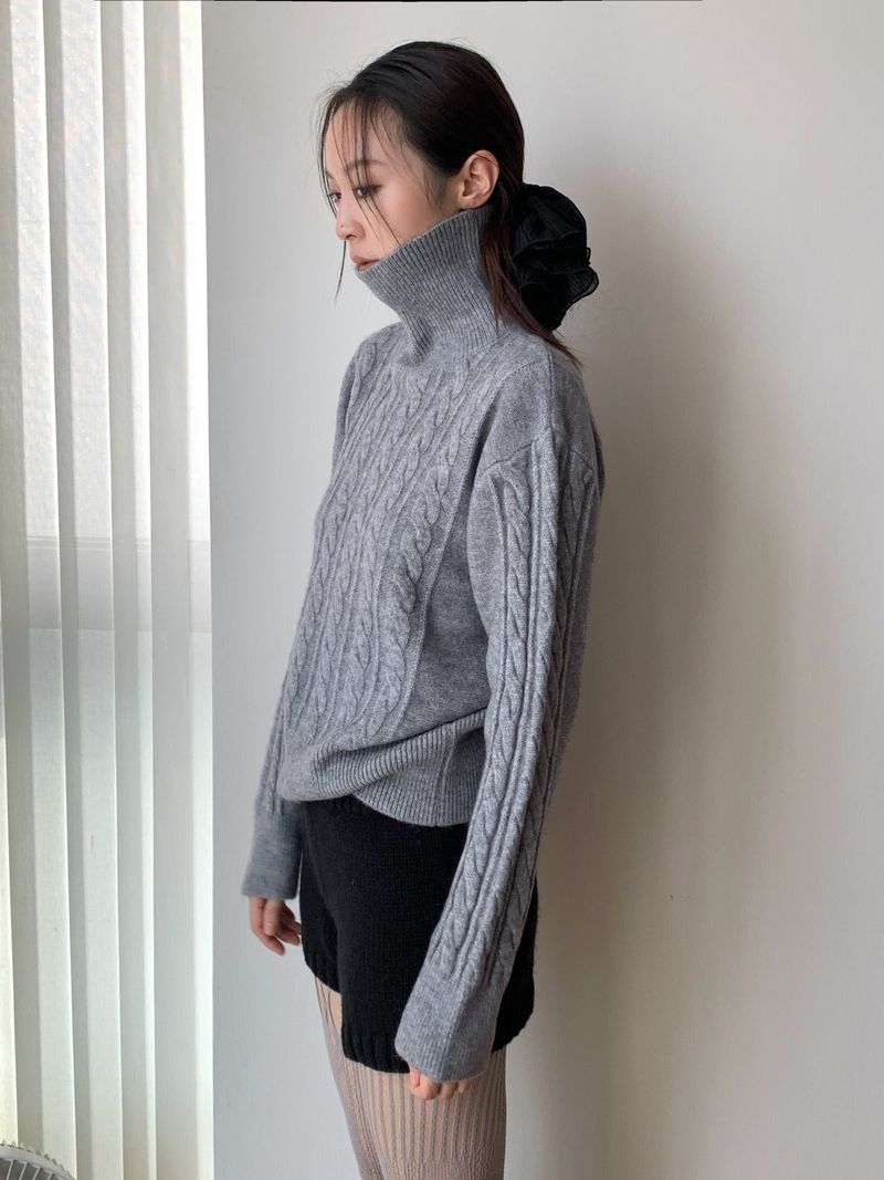 Jacquard Turtleneck Twisted Wool Knitwear