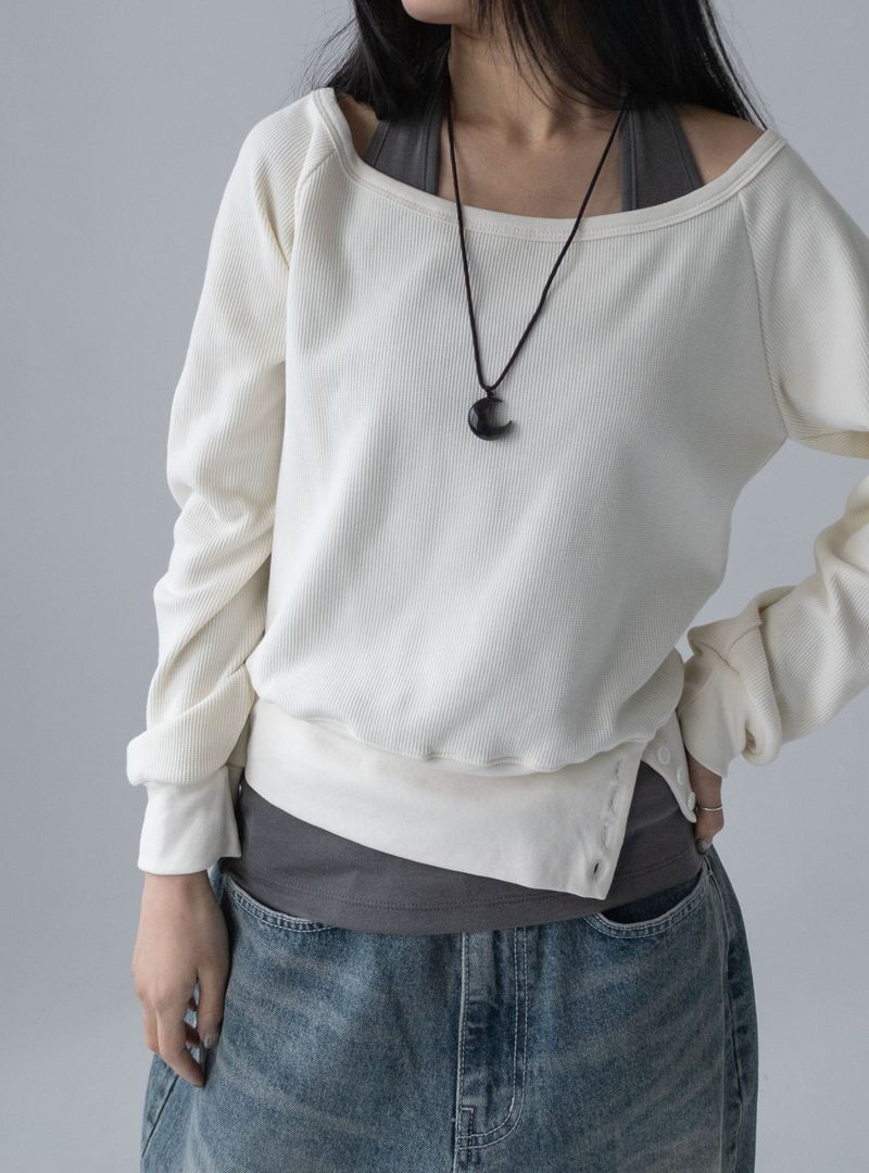 (Set) Wapi Layered Waffle Sweatshirt
