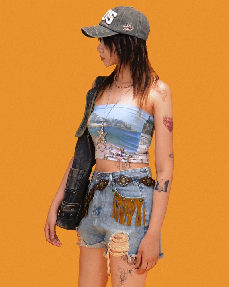 big belt denim cross bag
