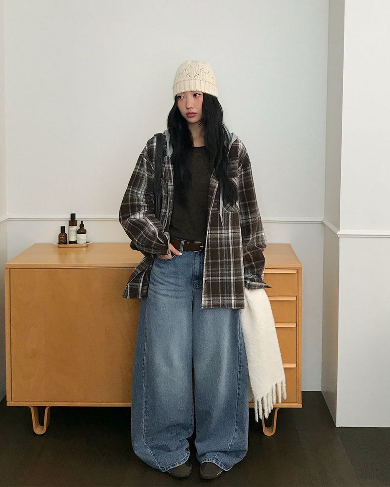 [ORIGINAL] Plain Hooded Check Shirt
