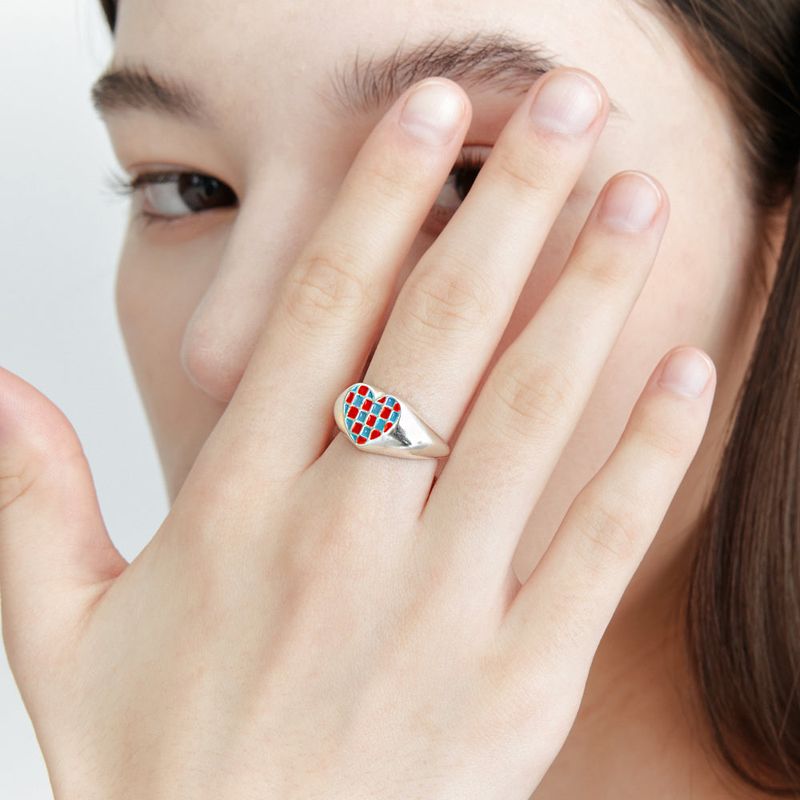 [925 SILVER] Check Heart Ring
