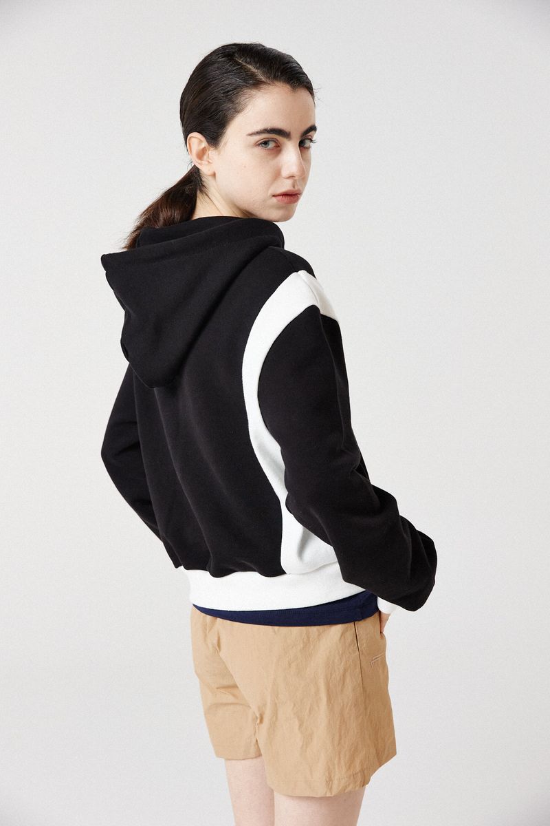 side-rib zip-up hoodie_black/white