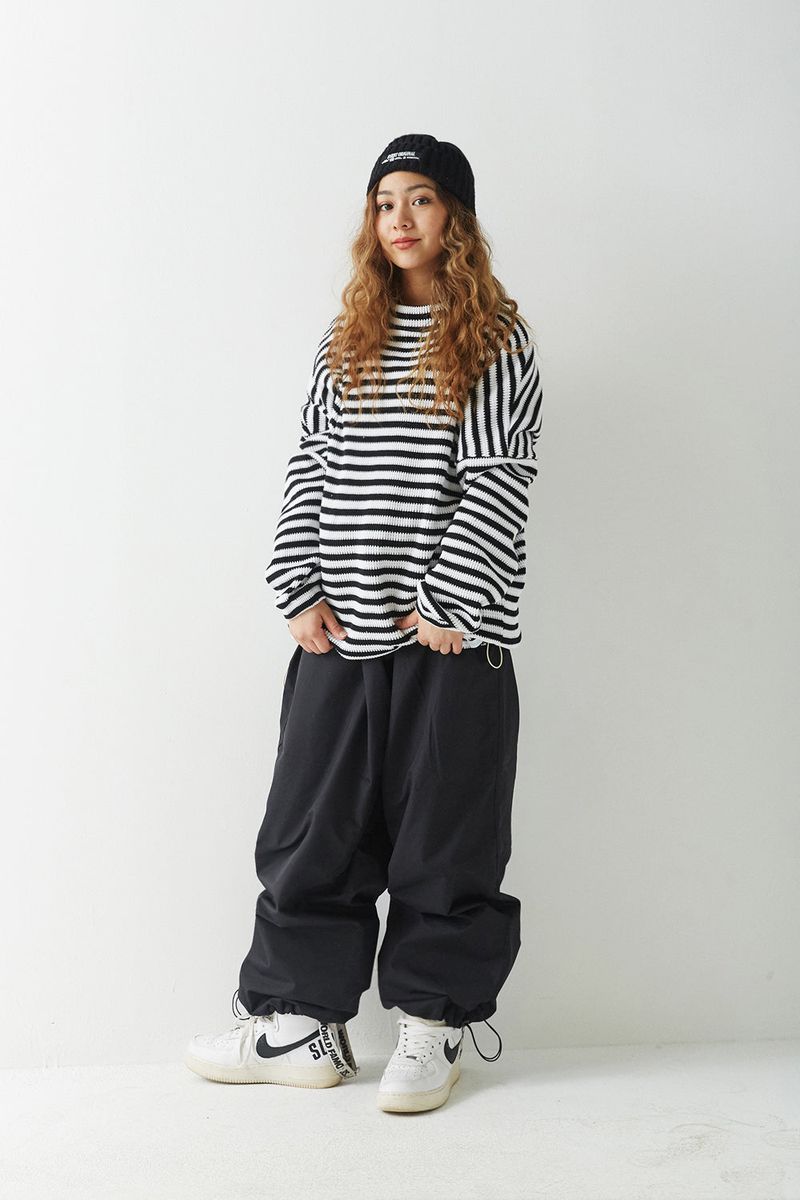 BSR2223FWPO025 STRIPE HIGH NECK PULLOVER BLACK