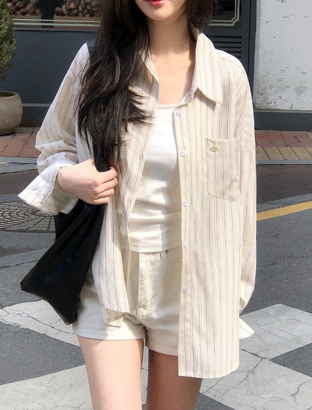 Today Loose Button Wrap Stripe Shirt (3color)