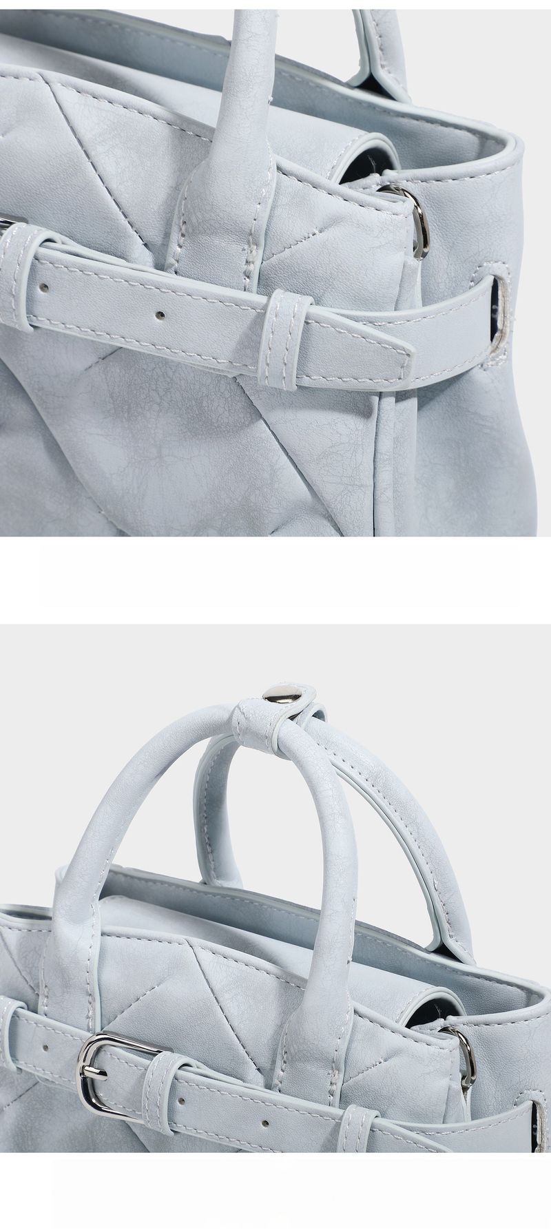 Square quilted mini tote bag with silver buckle crossbody bag