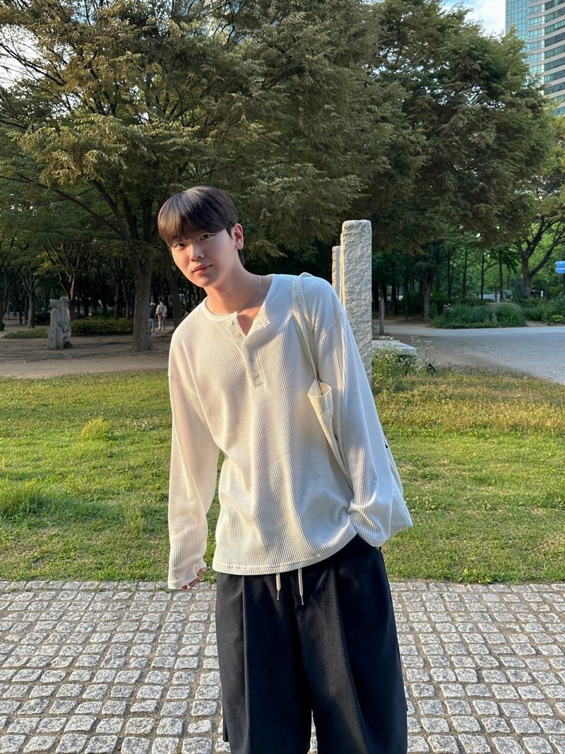 Waffle Over Henley neck Long sleeve