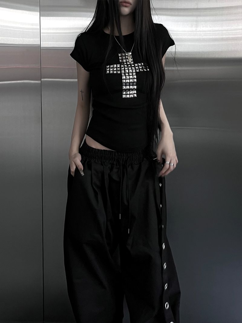 metallic cross stud short sleeve (3color)