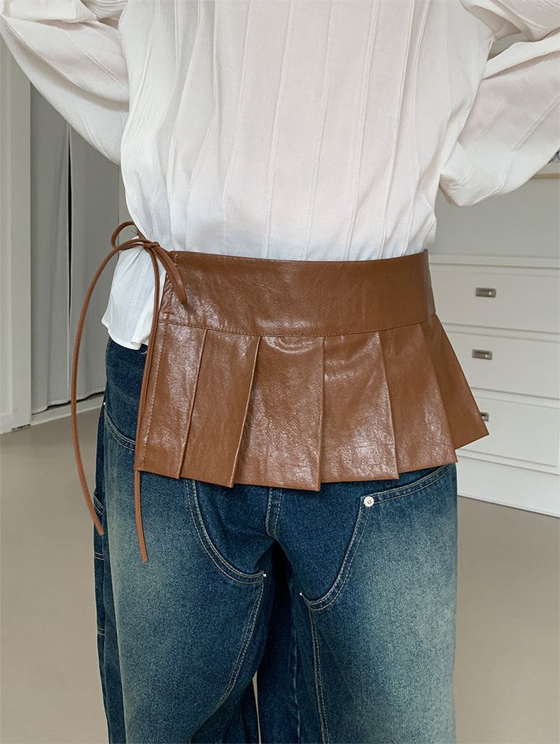 PLEATS LEATHER BELT SKIRT (2C)