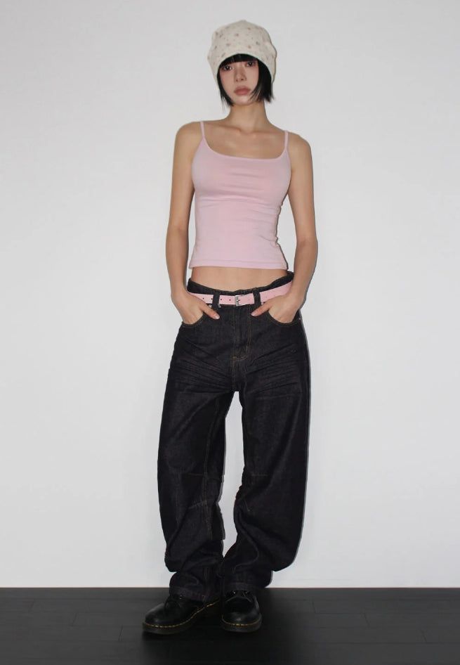 DART CURVED DENIM PANTS