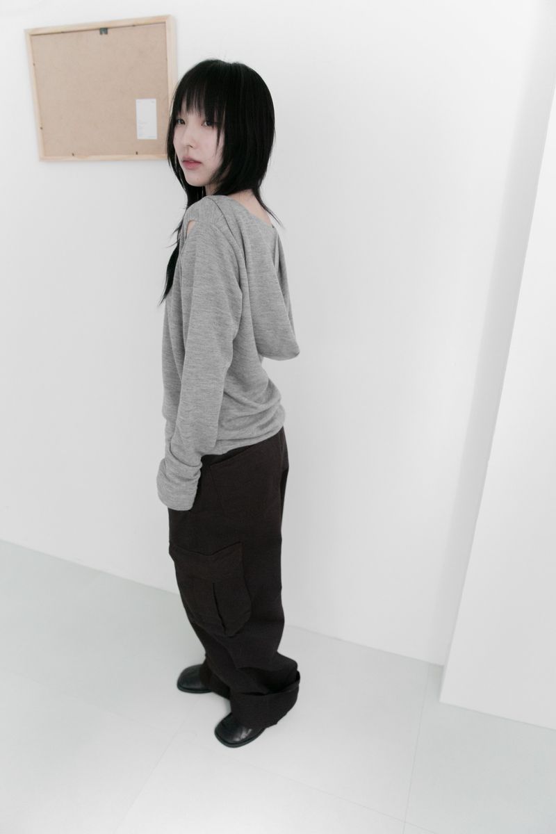 cutting shoulder unbal hood top(3colors)