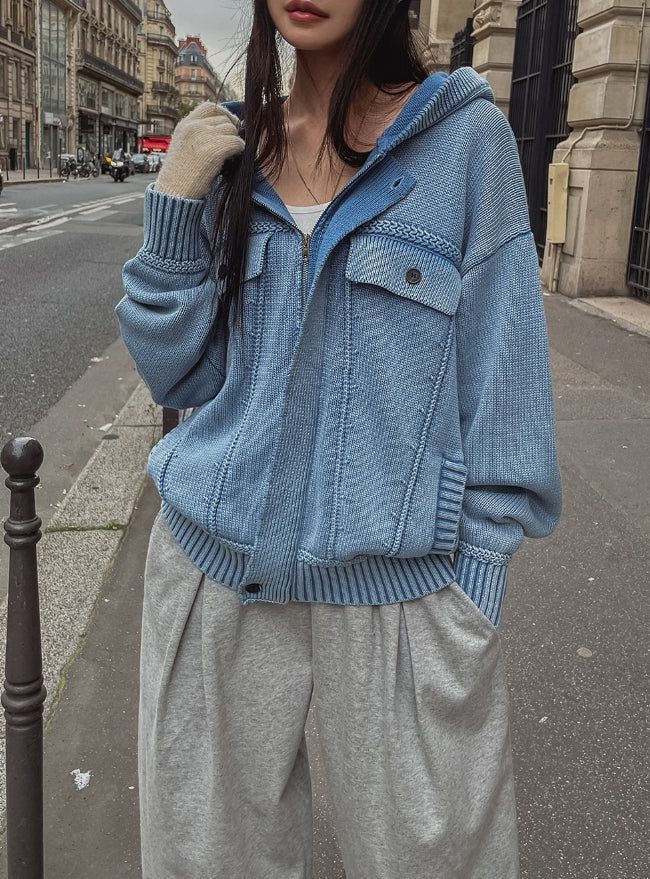 Demon Washing Knit Hood Jacket