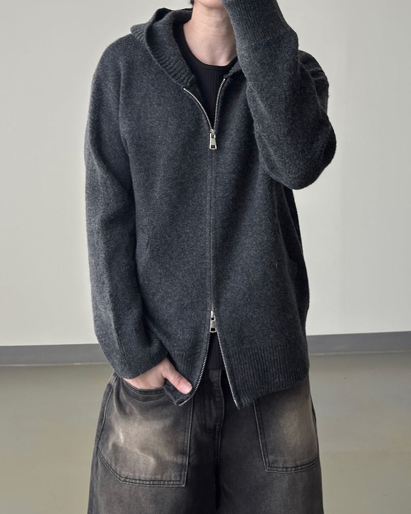 Merry wool knit hood zip-up