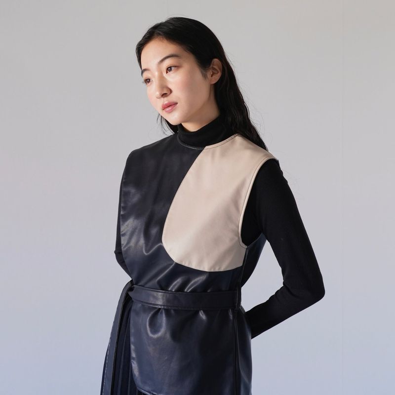 patchwork fake leather vest