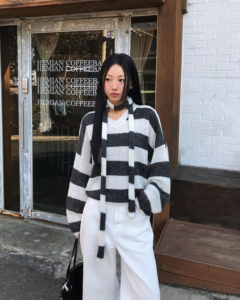 [ORIGINAL] LACKUN Striped Muffler Knit Set