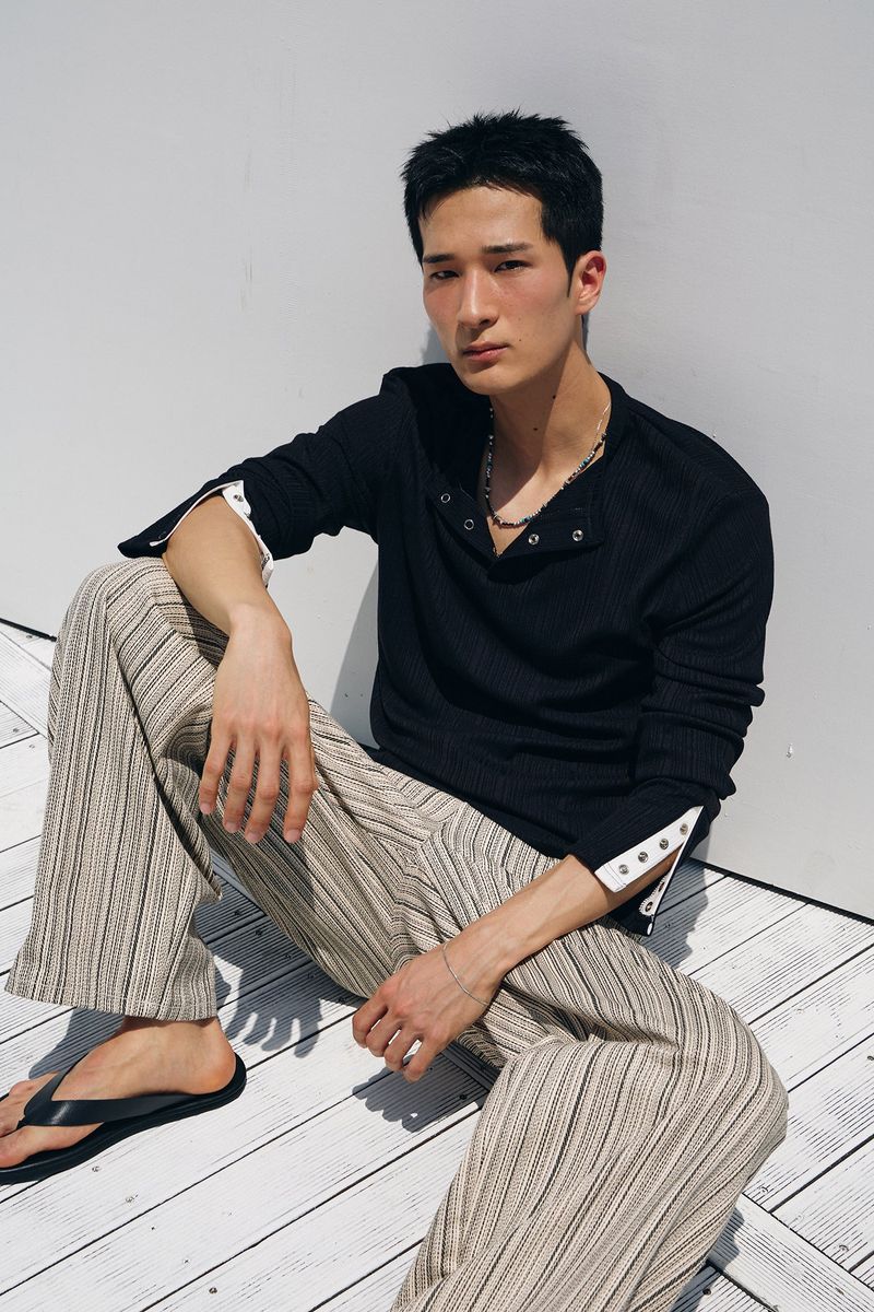 Need stripe wide denim pants(Ivory)