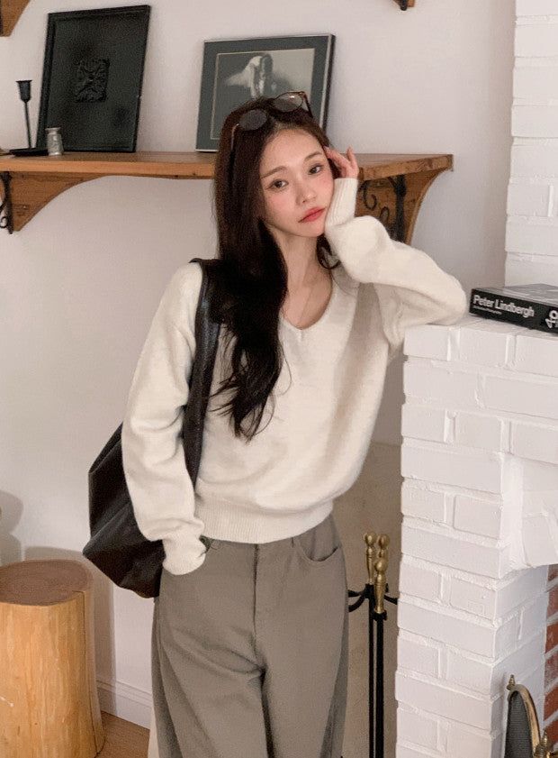 #Soft Wool V-neck Loose Fit Knit (6color)
