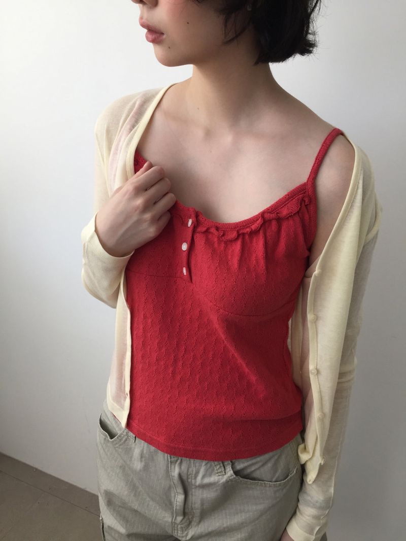 French punched button sleeveless top (4color)