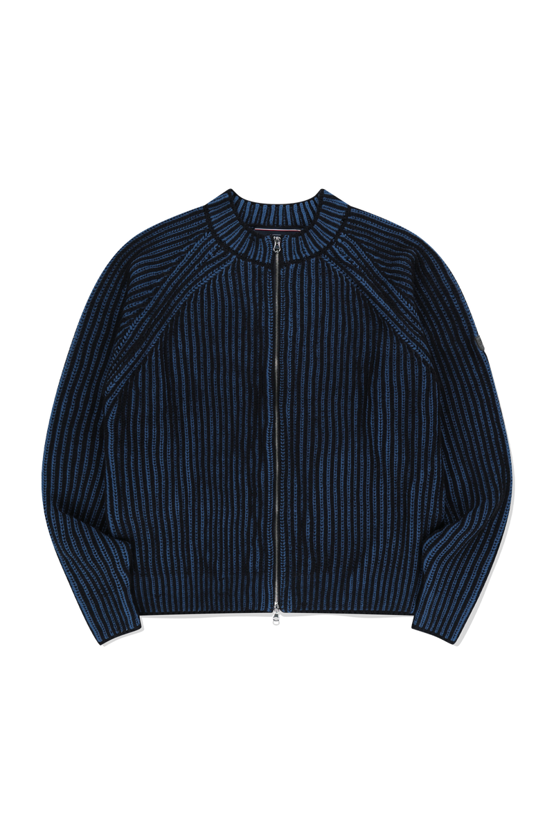 TWO TONE HEAVY KNIT ZIP UP