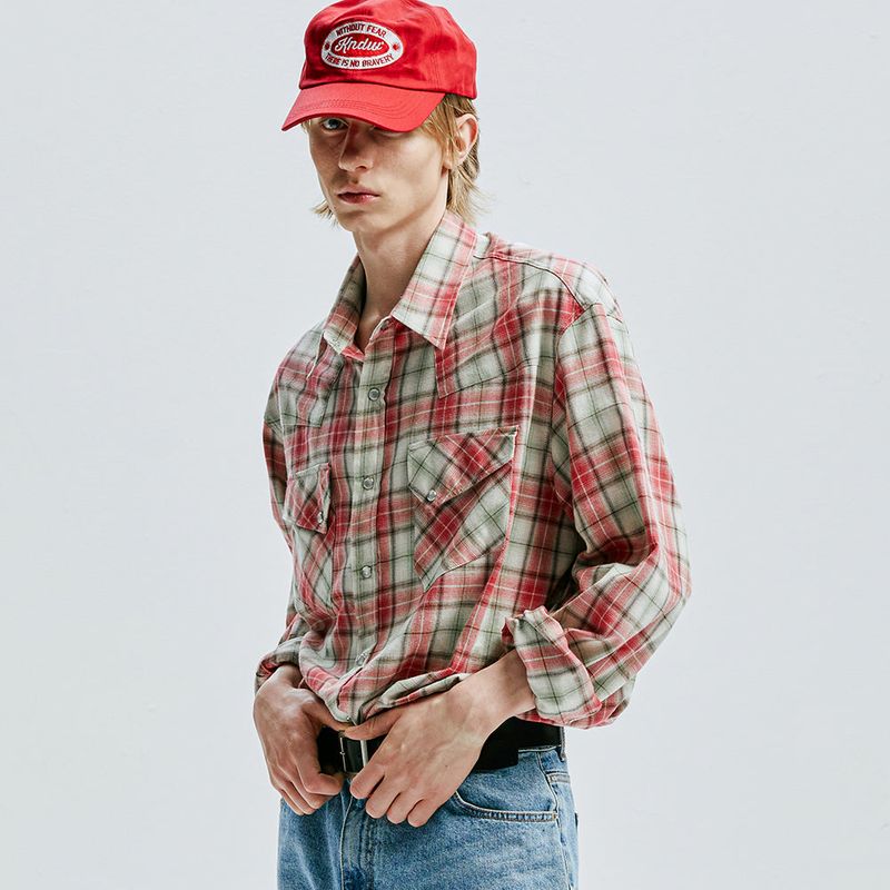 03s plaid western shirt red