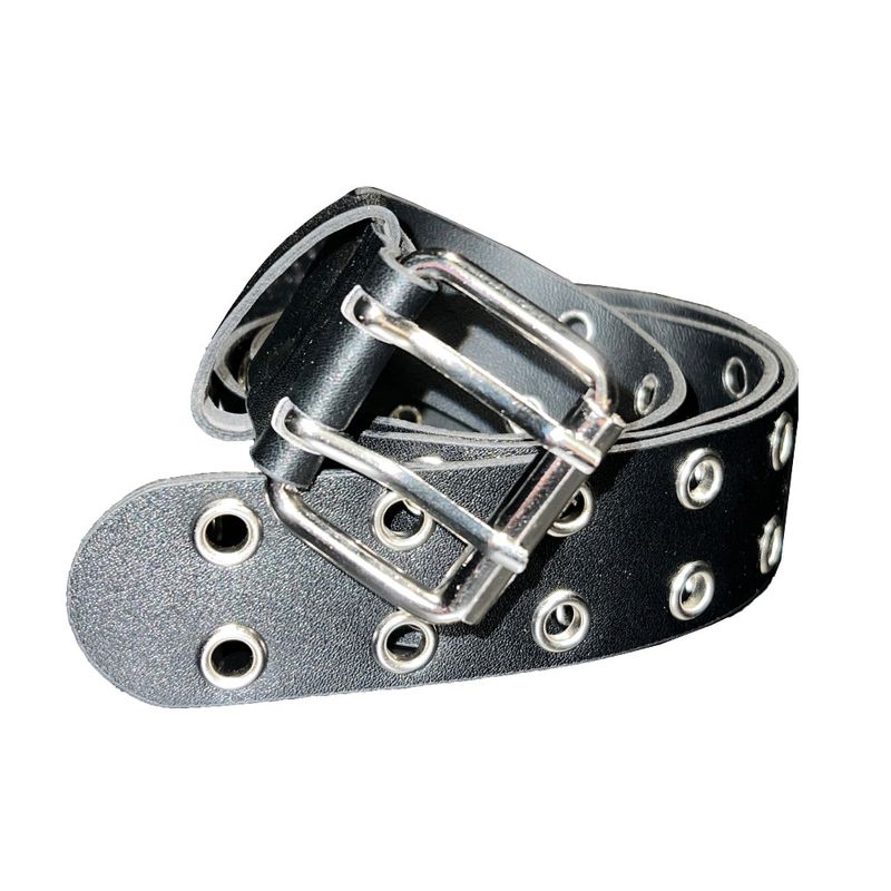 [UNISEX] two line eyelet belt (Black)