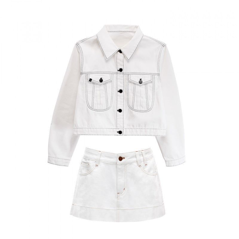 White Denim Jacket & Mini Skirt Set