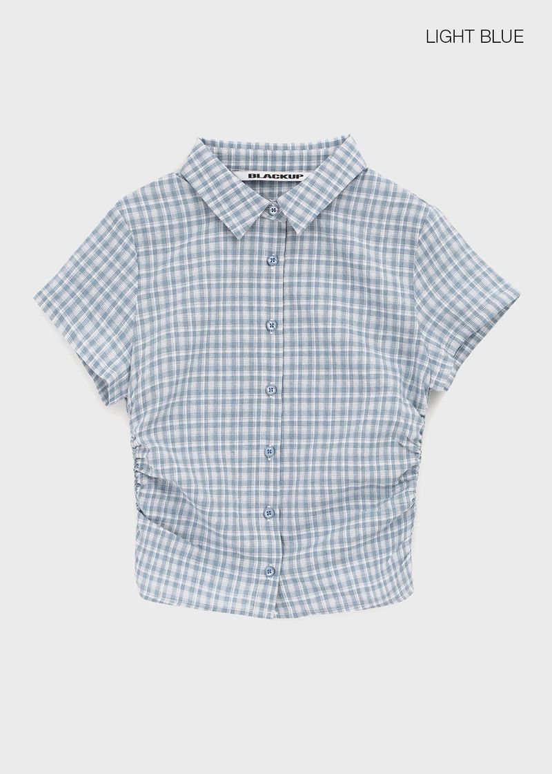 [MADE] Seriu Checked Shirring Short-Sleeve Shirt